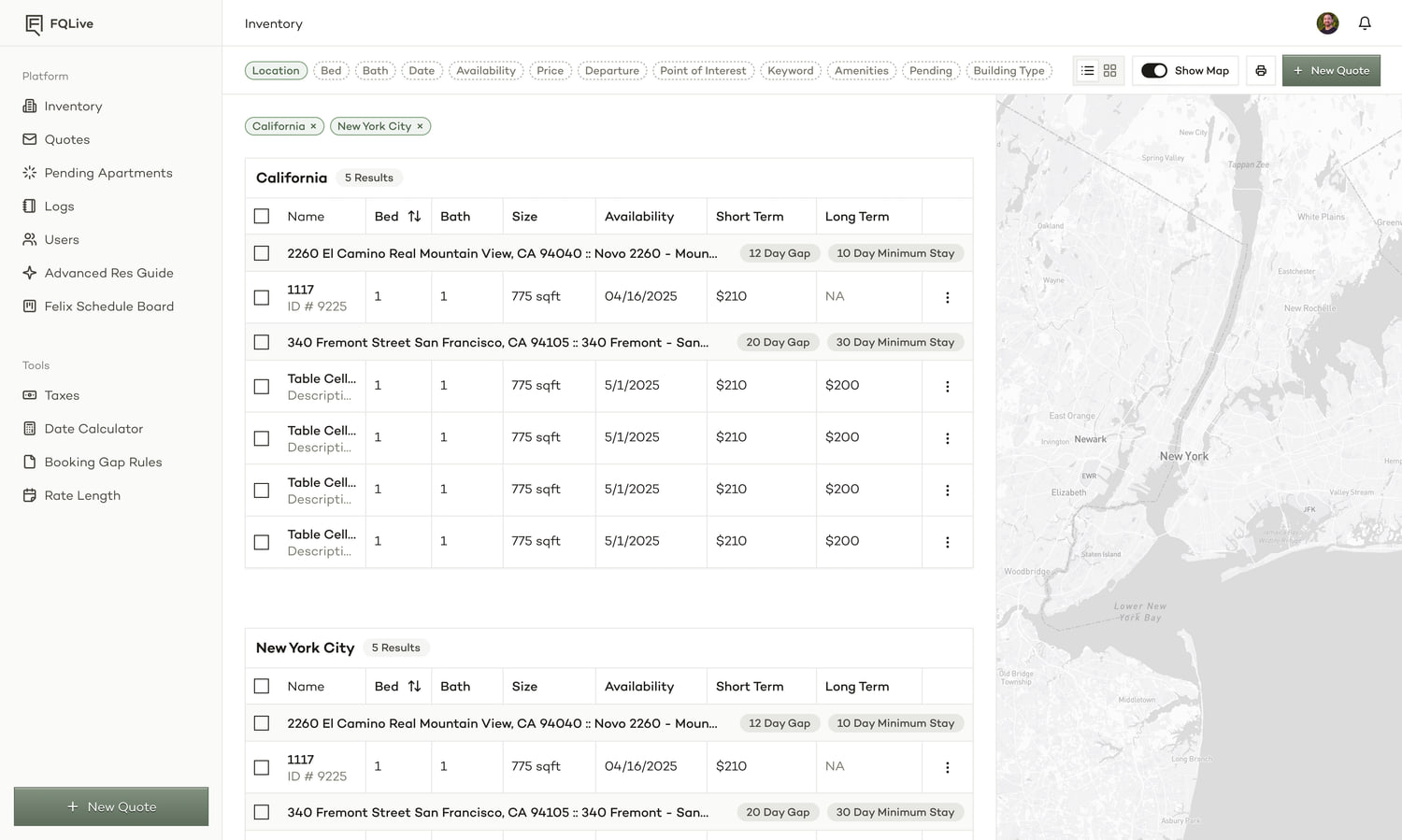 Inventory search with the map