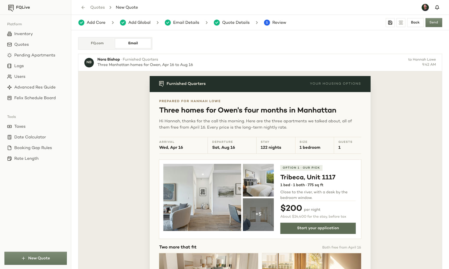 Step 5 of 5, Review: the quote as the client sees it